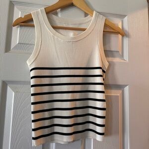 Women’s Ribbed Sleeveless Tank - White with Black Stripes